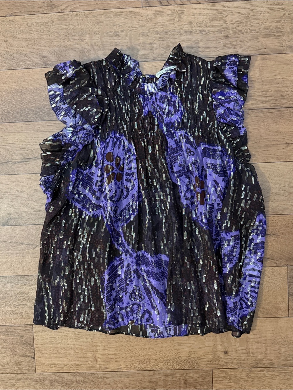 Ulla Johnson Size 4 Silk Printed Aya Top Lightweight Quiet Luxury Old Money Rich